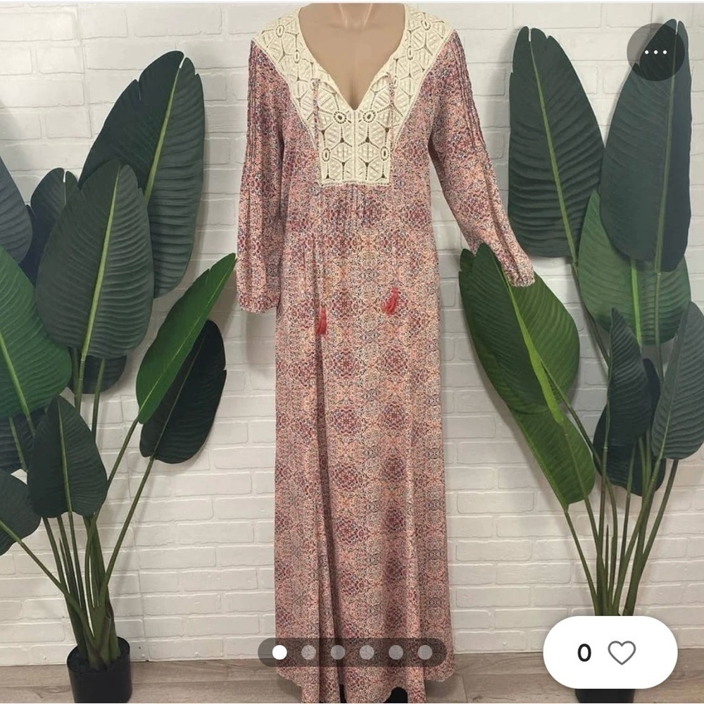 DR2 Boho Lace Printed Maxi Peasant‎ Dress size M